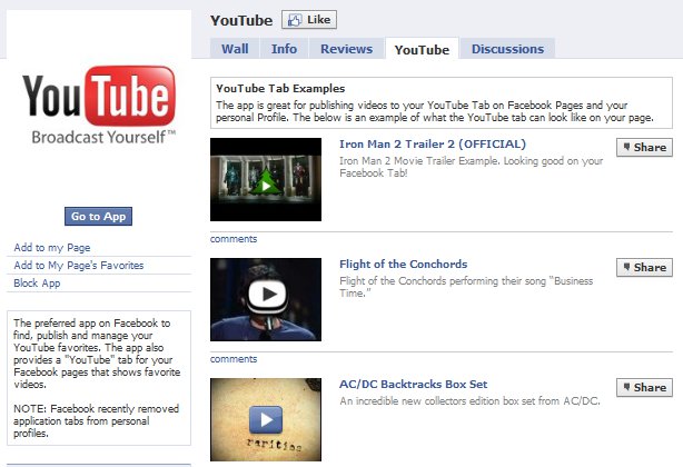 Facebook YouTube Applications